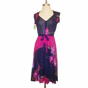 Vtg 70s NOS Sheer Floral Pleat Open Back Dress 11
